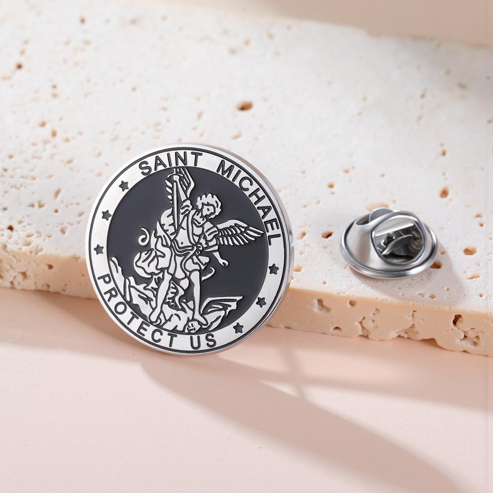 Dawapara Saint Michael Brooch Pins Guardian Archangel Protect Us Talisman Brooches Stainless Steel Jewelry