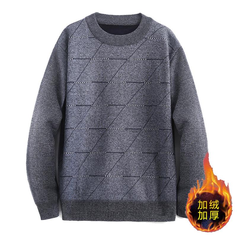 Men S Round Neck Fleece Pullover Knit Sweater Loose Fit Winter Inner Wear