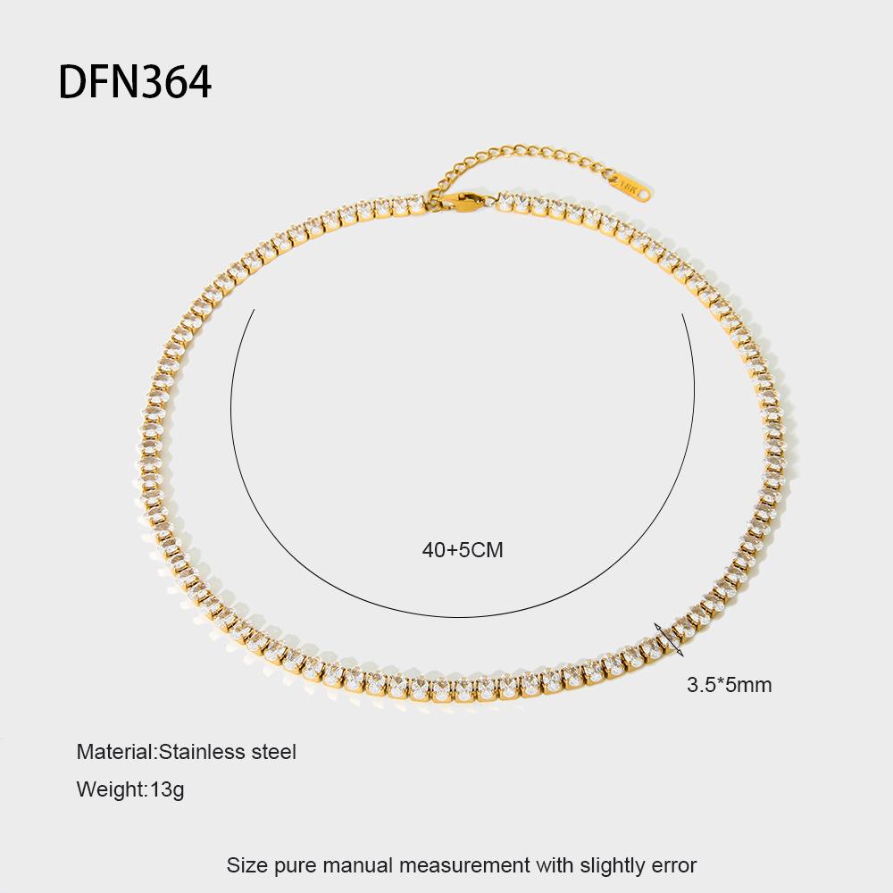 European and American Ins Light Luxury Zircon Tennis Chain Necklace Bracelet 18K Gold Stainless Steel High-end Jewelry Women