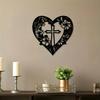 Black Metal Wall Art with a Heart, Central Cross and Floral Patterns. A Meaningful Gift for Easter. Perfect for Living Room Decor, Adding Faith.