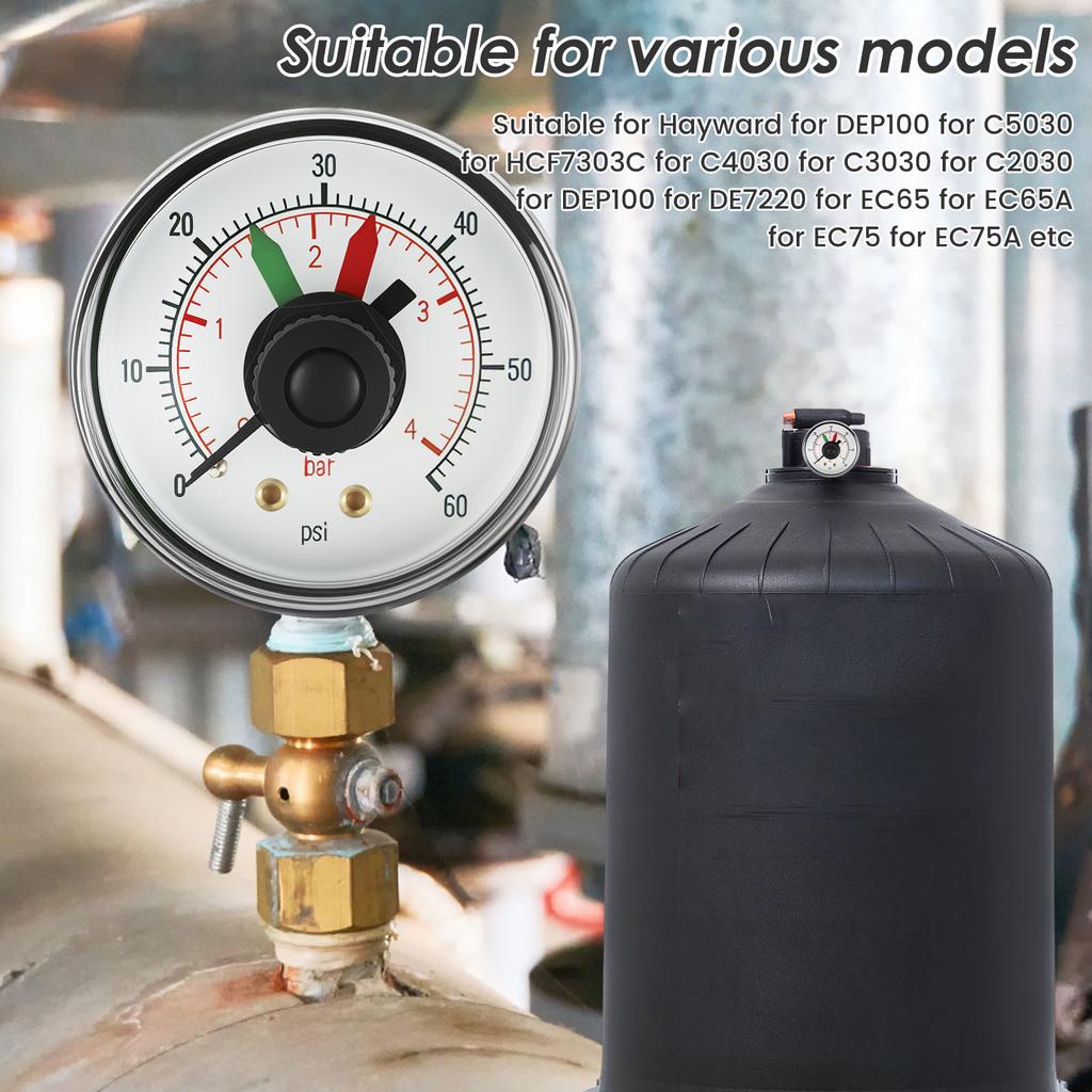2/4Pcs Pool Filter Pressure Gauge 0 to 60Psi 2inch Dial Accurate Water Pressure Monitoring Gauge Meter Air Compressor Pump Parts