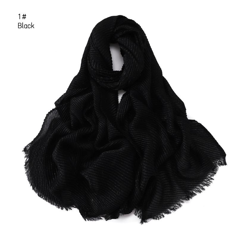 

Spring new solid color silver silk wrinkled polyester scarf women s, monochrome two-ended short beard headscarf shawl 185cm