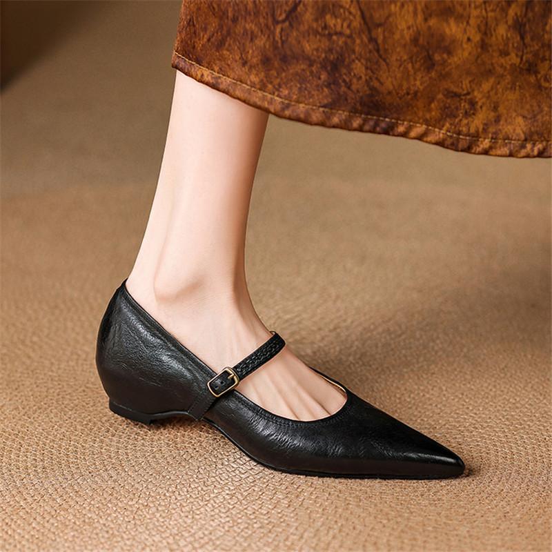 Fashion New Spring/summer Genuine Leather Women Shoes Pointed Toe Shoes for Women Fashion Mary Jane Shoes Internal Elevation Women Pumps