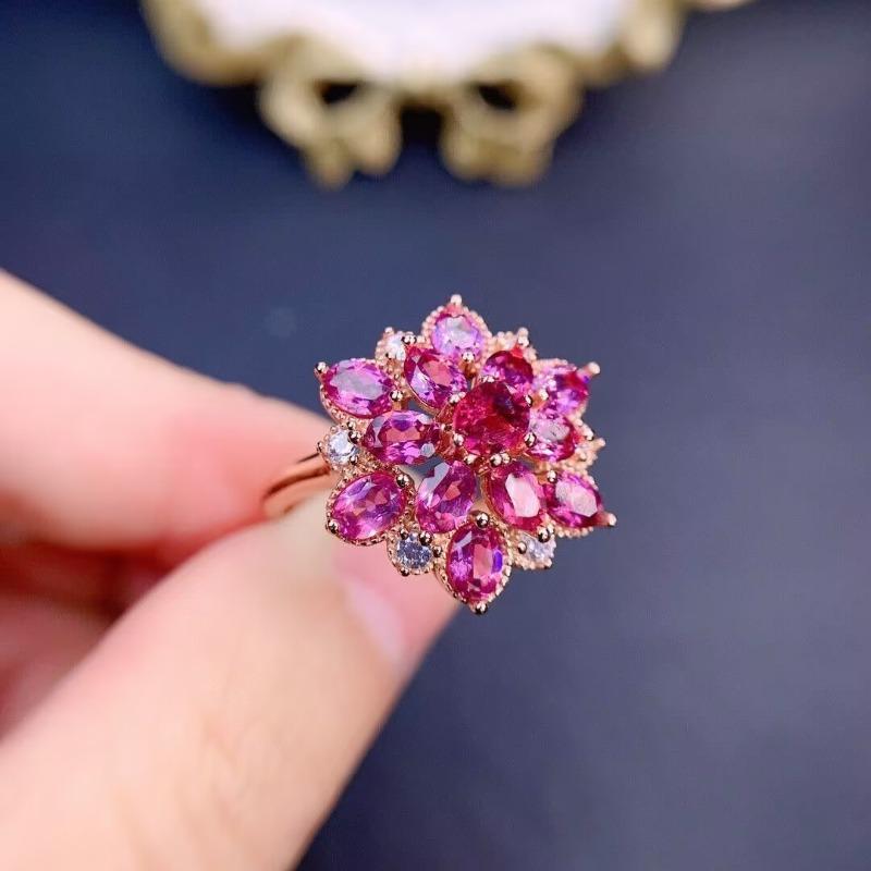 Elegant And Luxurious Stunning Snowflake Rings For Women Pink Gemstones Cluster Engagement Ring Brilliant Wedding Jewelry