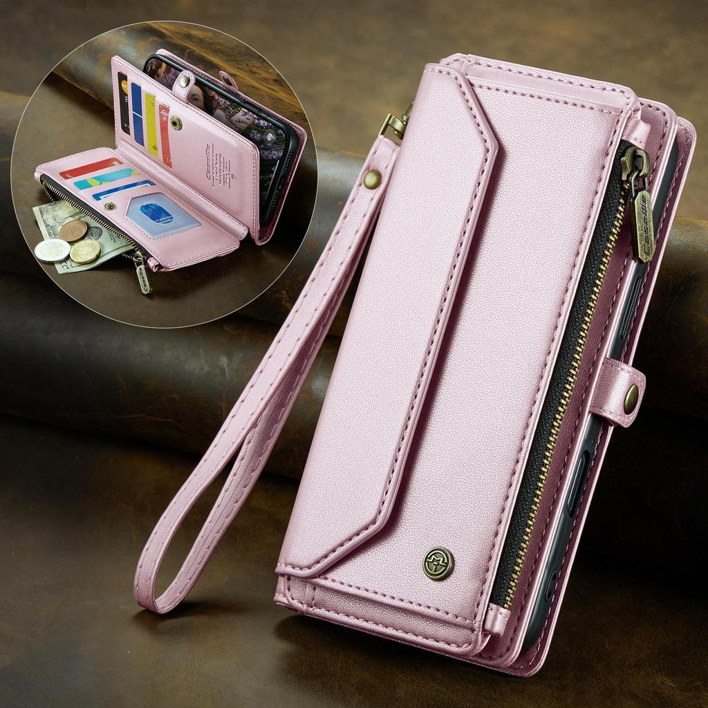CaseMe (C36) Crossbody Wallet Case For iPhone 13 14 15 16 Pro Max Zipper Wrise Multi-functional Flip PU Leather Card Slots Holder Cover Protector