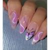 Purple Butterfly Wave Glitter Press-On Nails Water Drop Shape INS Style Fake