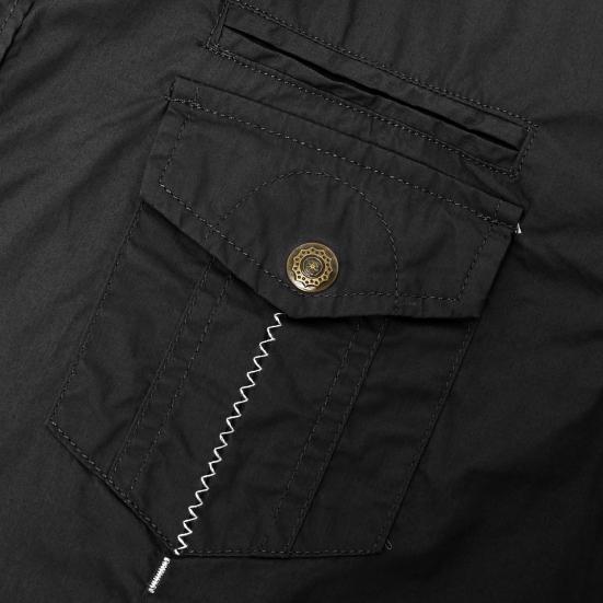 Men Shirt Solid Color Simple Casual Turn-down Collar Flap Pockets Summer Shirt Daily Clothes