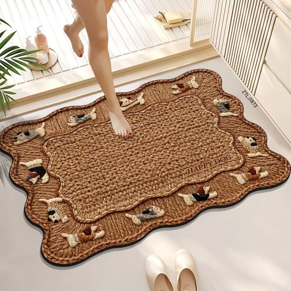 Absorbent diatomaceous earthwoven cute cartoon bathroom mat non-slip quick-drying mat for bathroom entrance durable for home use in shower rooms