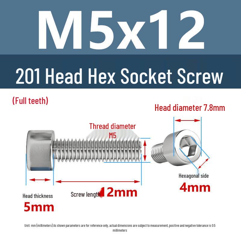 Yigu 201 Stainless Steel Cup Head Hexagon Screws and Bolts - M3, M4, M5, M6