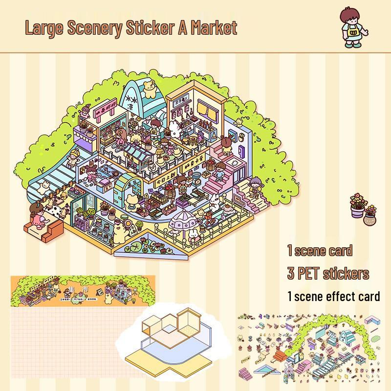 Stereoscopic 3D DIY Cartoon Scene Sticker: Large, Cute, High-Difficulty, 3-Layer Decompression Journal Sticker