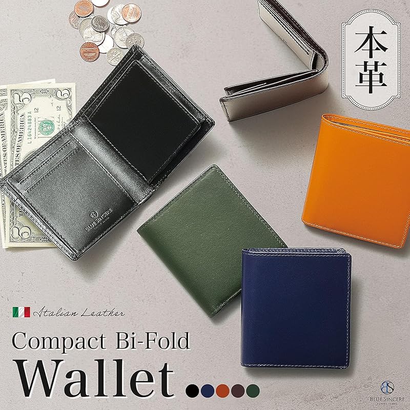 [BLUE SINCERE] wallet men's bifold wallet genuine leather italian leather wallet small compact slim Thin with gift box / IHW1 (dark navy)