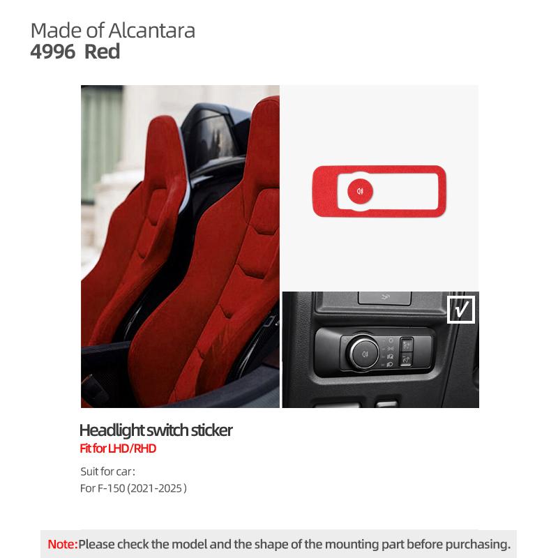 Made of Alcantara Betterhumz For Ford F-150 SVT Raptor -2025 Car Headlight Lamp Switch Trim Sticker Car Interior Accessories
