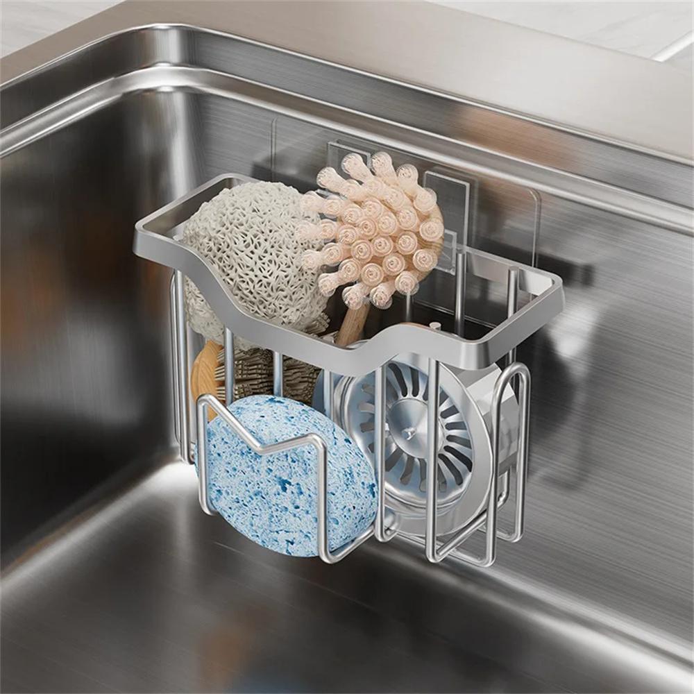Stainless Steel Kitchen Organizer Space-Saving Rustproof Compact Sink Organizer Easy-To-Clean Sponge Holder For Daily Use