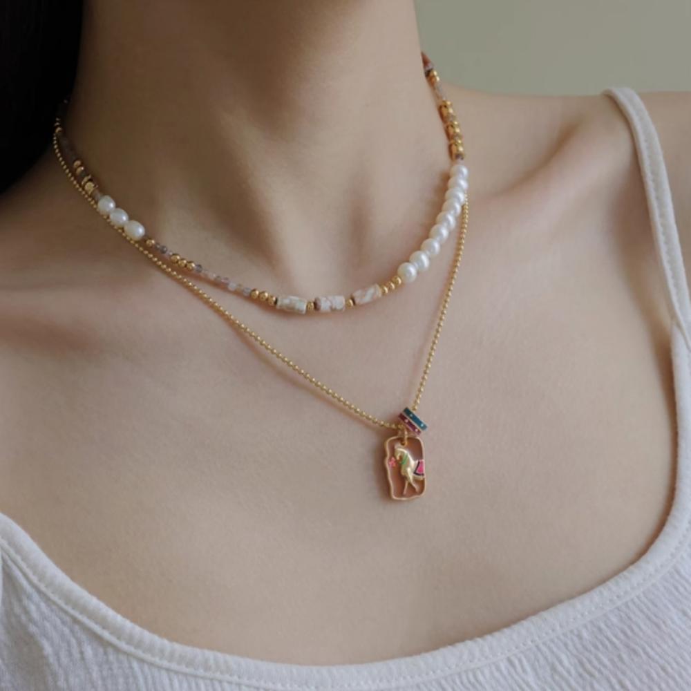 Simple Pearl Beaded Necklace Pendant Collarbone Chain Retro Beads Choker  Party