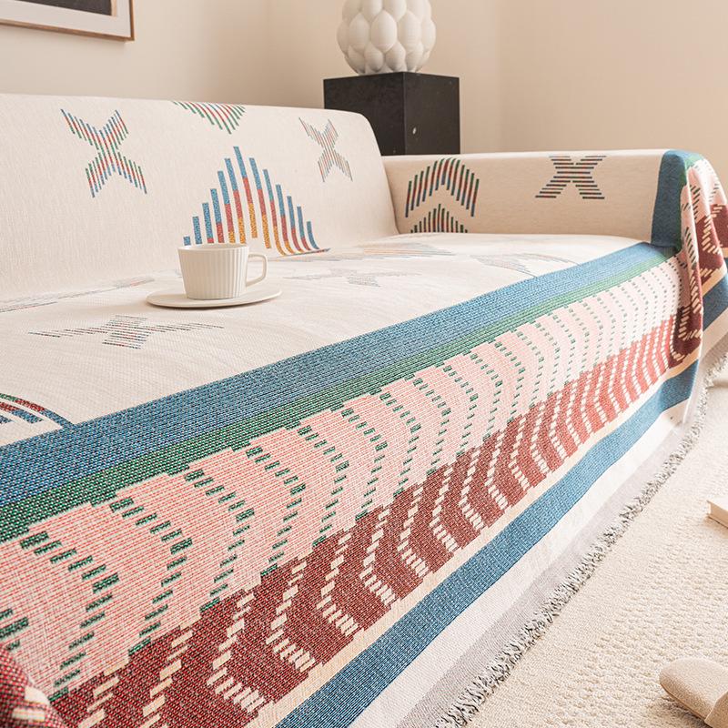 Bohemian Striped Printed Sofa Towel Multifunctional Chenille Knee Blanket for Home Office All-Inclusive Easy-Care Couch Covers