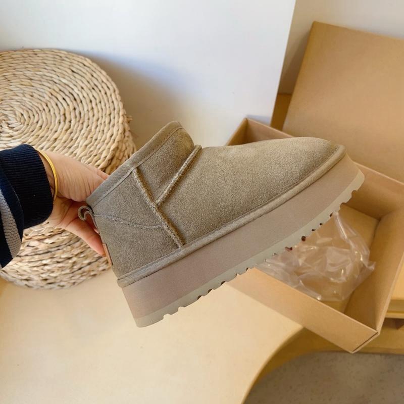 Winter new short snow boots women's thick-soled cowhide wool velvet thermal shoes low-top heightening thickened non-slip sole