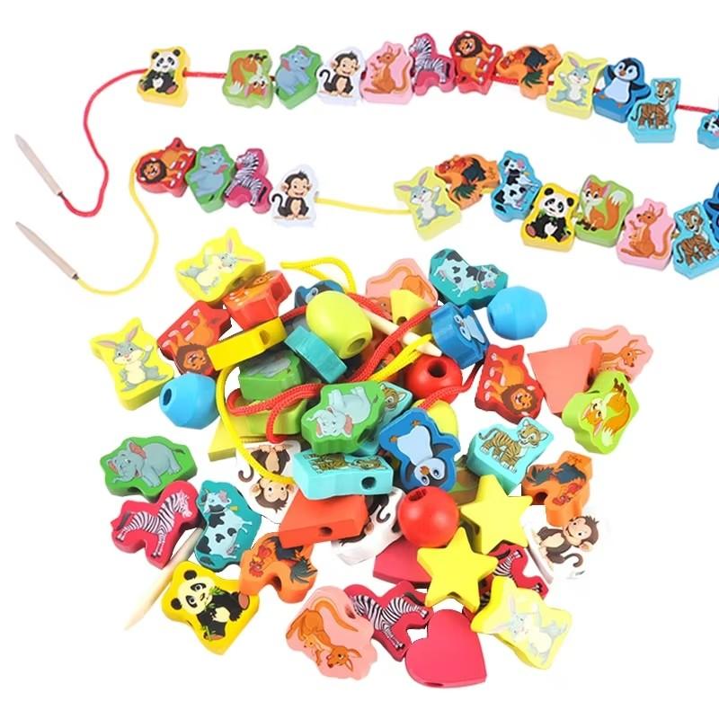 26 Stück Holzperlen Spielzeug Früchte Cartoon Muster DIY Schnur zum Auffädeln Holzperlen Montessori Lernspiele für Kinder TMZ