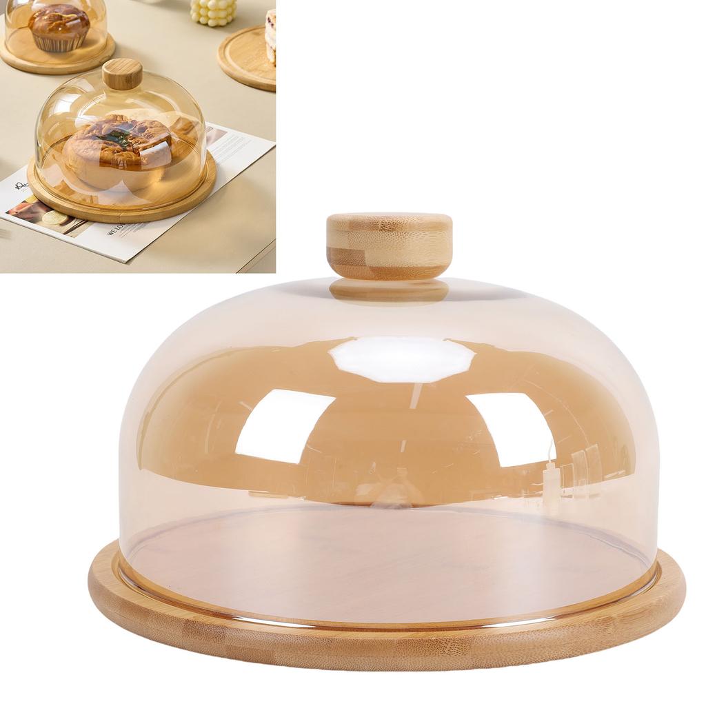 11 Inch Wood Cake Stand with Glass Dome Lid Covered Round Serving Platter Tray for Fruit Pies Cheese Deserts Appetizers