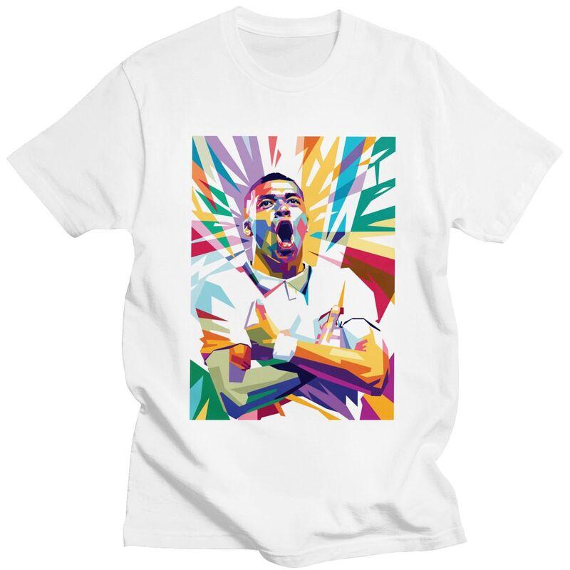 Custom Soccer Gift Mbappes Pop Art Tshirt for Men Short Sleeve Casual T Shirt Fashion Tshirt Loose Fit Pure Cotton Tee Gift