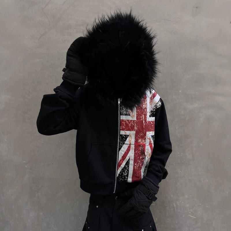 Y2K plyšová cool potištěná módní unisexová trendy cool streetová ležérní mikina s kapucí na podzim a zimu