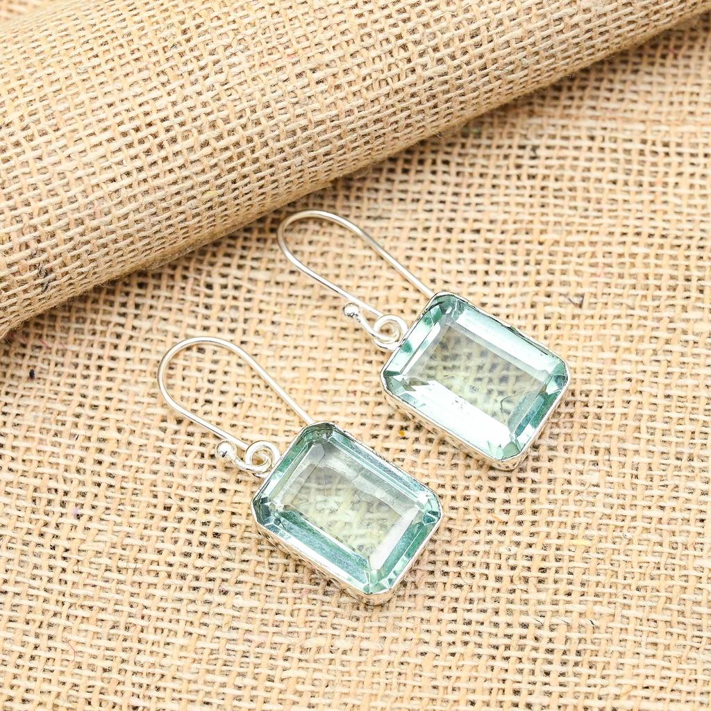 Schillernder Aqua-Apatit-Edelstein, handgefertigte Schmuckohrringe aus 925er Sterlingsilber für Hochzeitsgeschenk