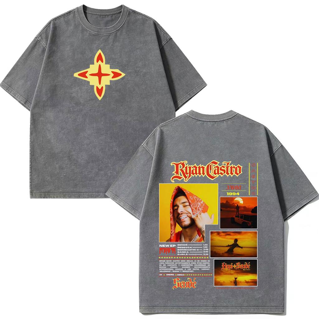 Rapper Ryan Castro Sende Latam Album Tour 2026 Magliette Stampate Unisex Unisex Hip Hop T Shirt Estive Cotone Ampio Vintage Lavate T-shirt