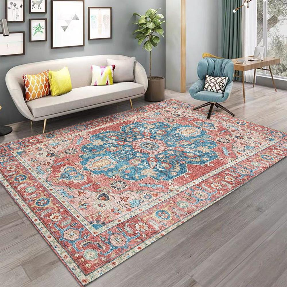 Nordic Boho Red Print Carpet Living Room Decor Sofa Rug Bedroom Bedside Rug Kitchen Dining Table Floor Mat Doormat Christmas