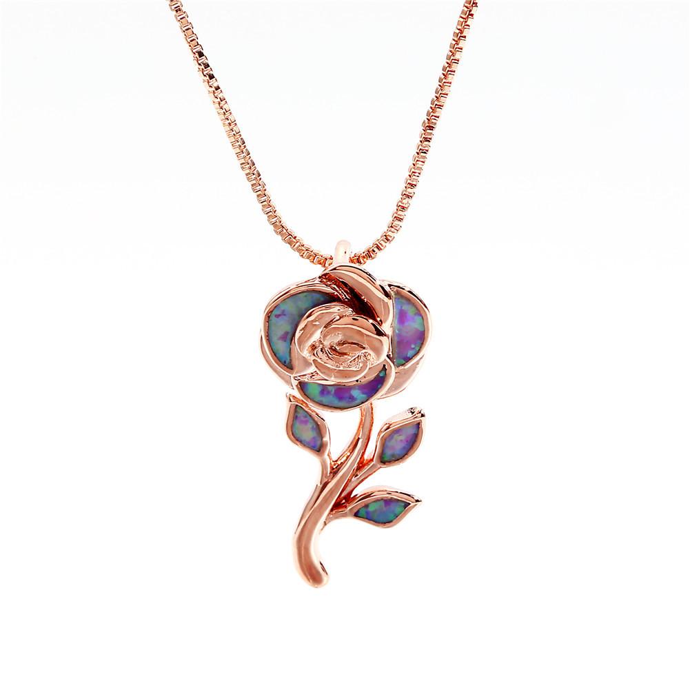 European and American Fashion Rose Gold Purple Whole Rose Pendant Necklace Retro