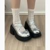 Fashion Women Sweet Bowknot Platform Mary Janes Shoes Women New Cross Strap Thick Single Shoes Ladies Buckle Patent Leather Lolita Pumps