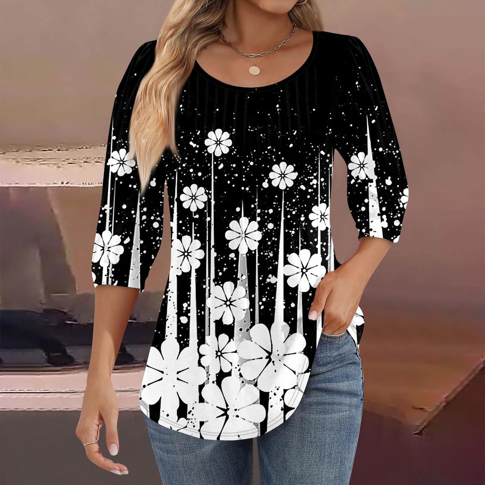 

Женские туники с пышными рукавами 3/4, топы, плиссированные блузки с воротником, повседневные свободные весенне-летние футболки S белый