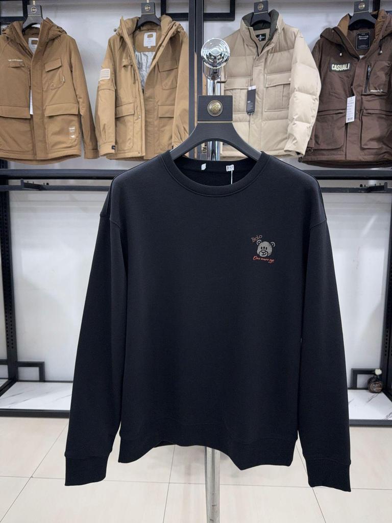 H Brand Men's Black Round Neck Pullover Hoodie – Casual, Long Sleeve, Versatile Base Layer (Model 3Y097)