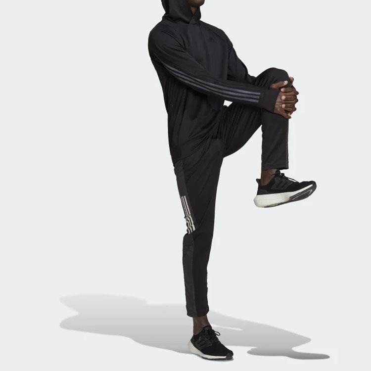 adidas Striped Hoodie With Long Sleeves Men Hoodie Black HE2472