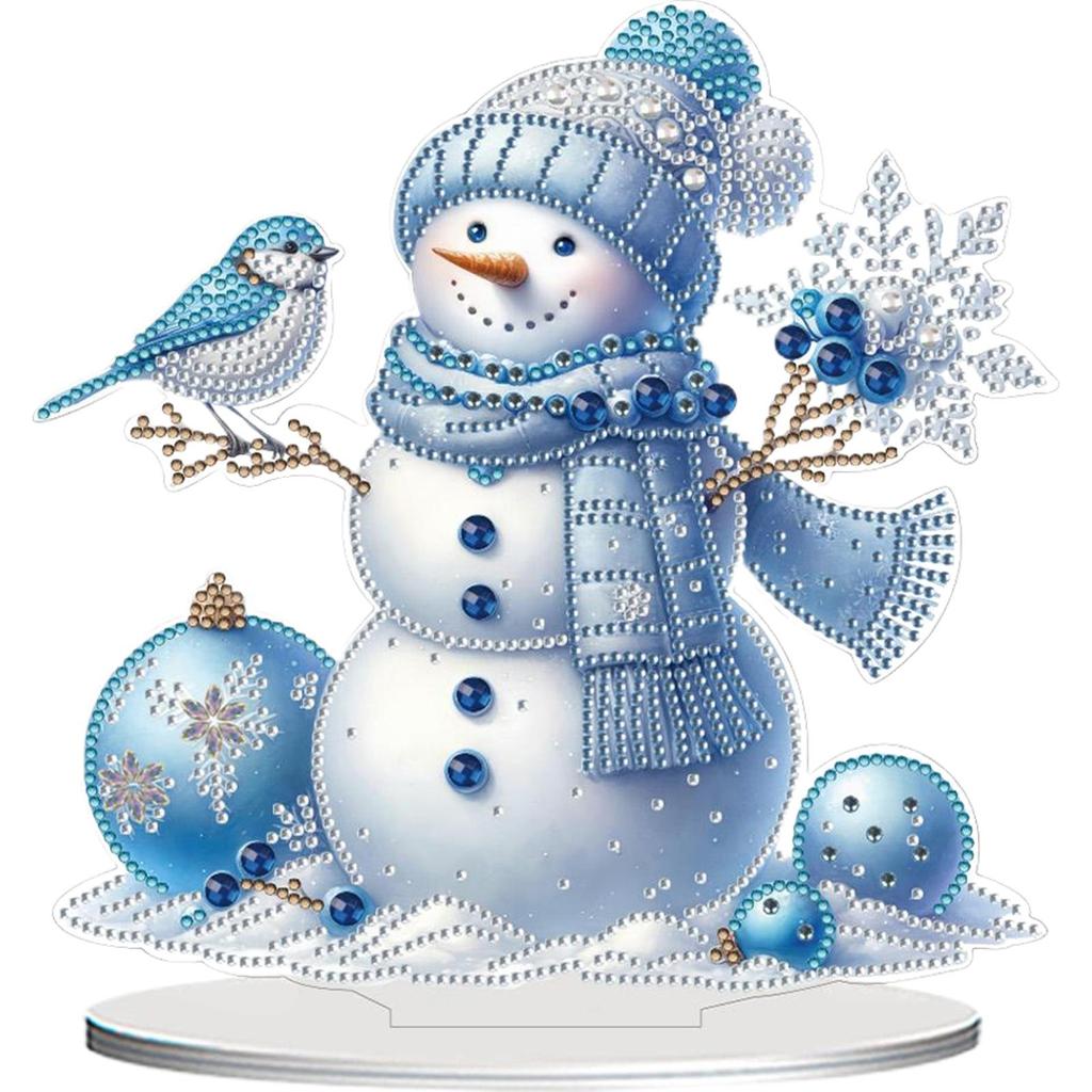 Christmas Snowman DIY 2D Flat Acrylic Desktop Diamond Art Kits Signle-Sided 23.8*17.7cm with Bright Special-Shaped Rhinestones