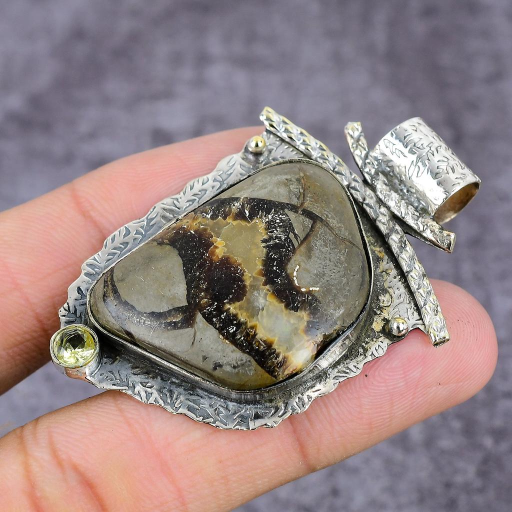 Natural Septerian, Citrine Handmade 925 Sterling Silver Pendant 2.22" K7l87