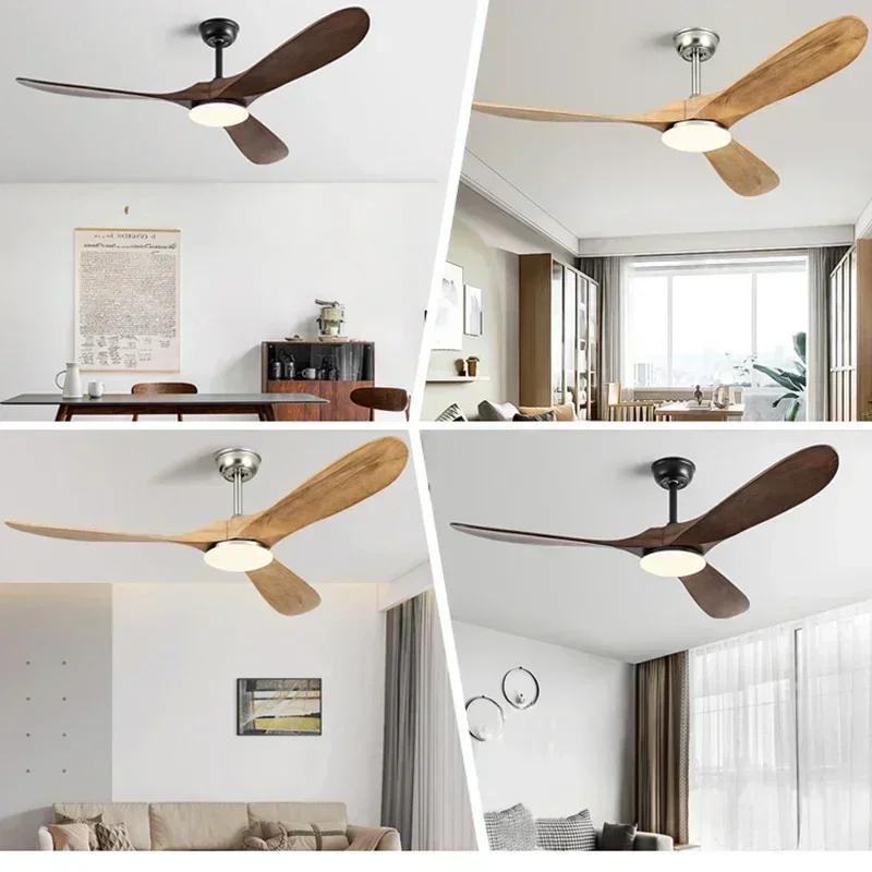 Retro living room fan 52 60 70 inch ceiling fan modern creative wooden lightless remote control decoration dining room bedroom