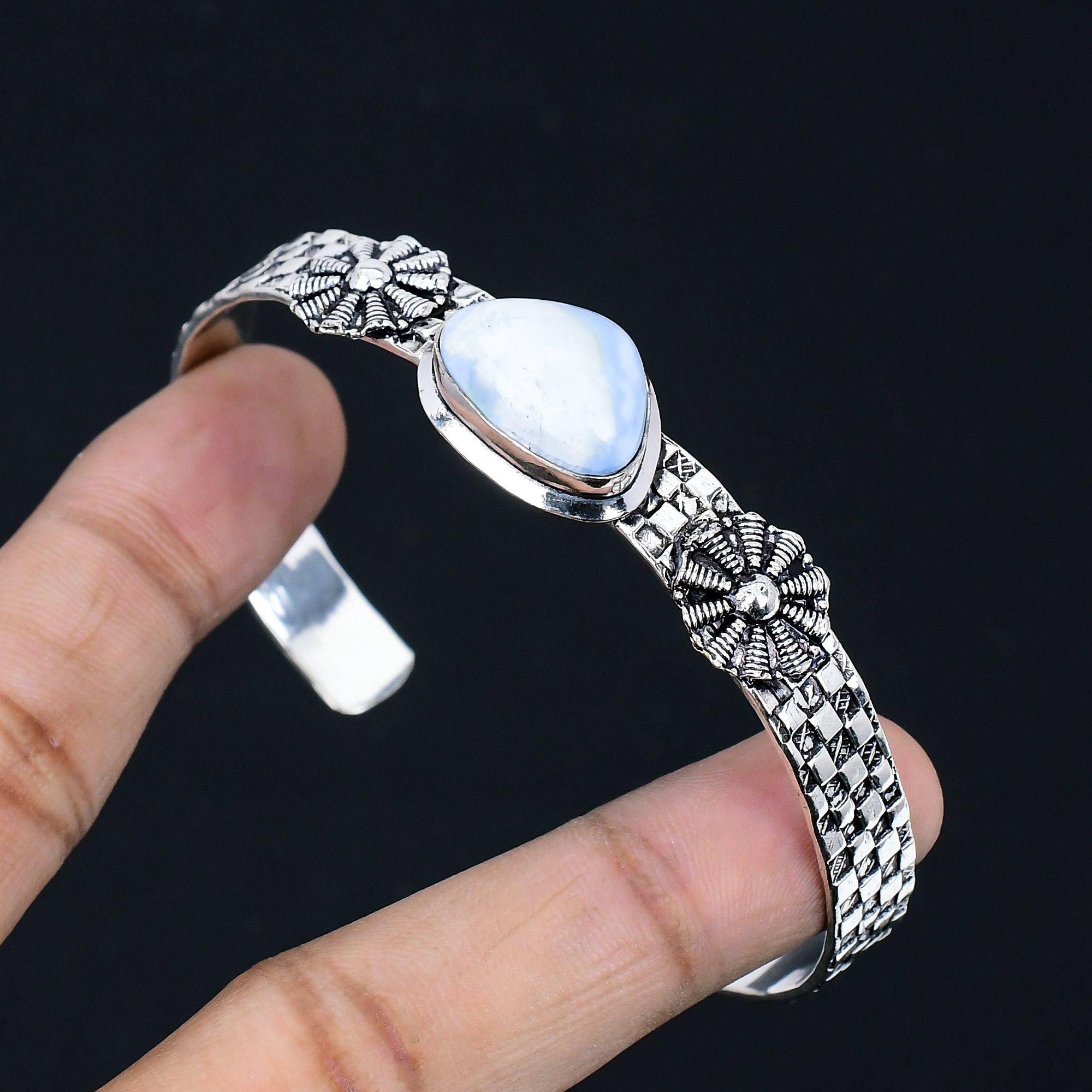 

Halloween Sale Sterling Silver Owyhee Blue Opal Stone Anniversary Unique Bangle Adjustable