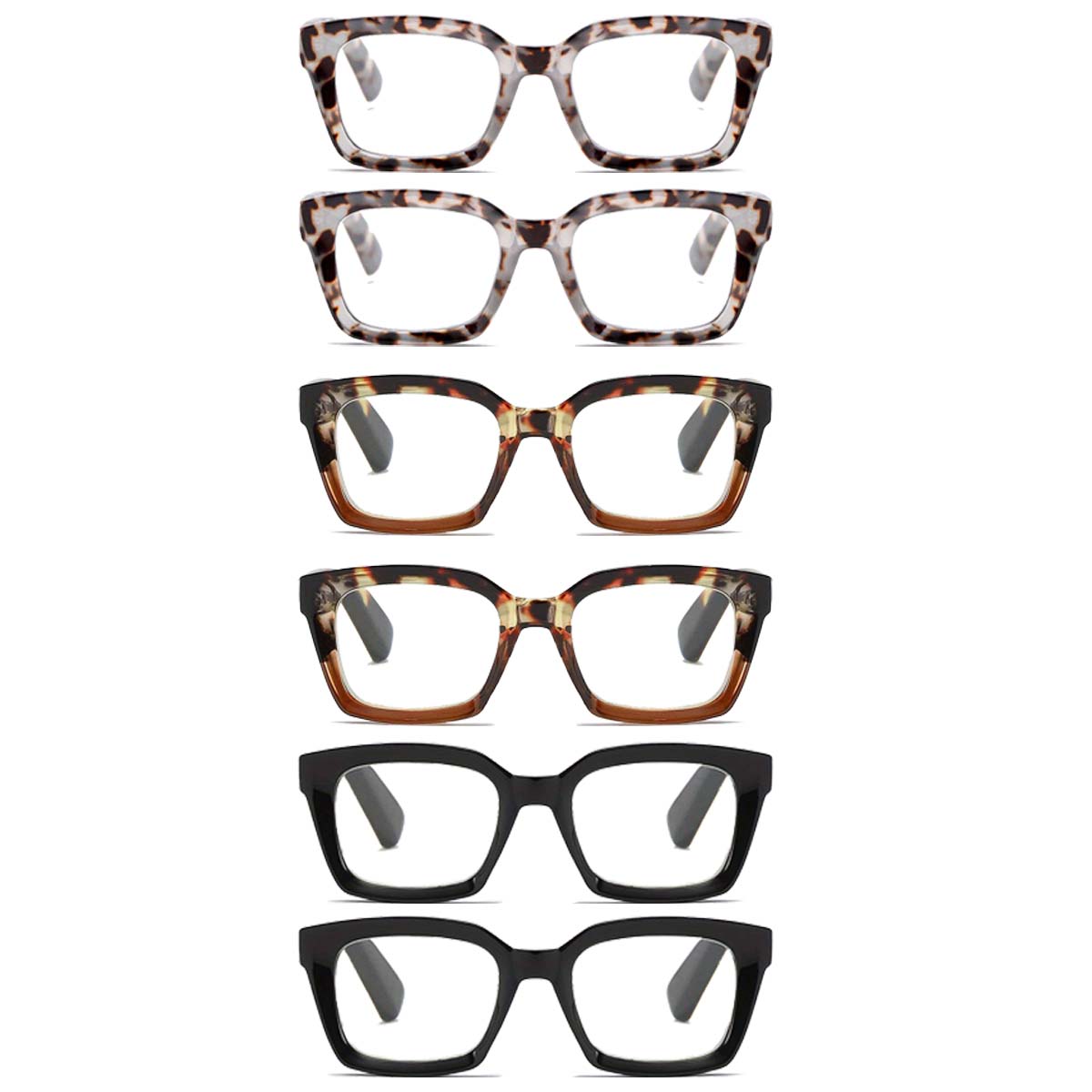 

6 ШТ. Очки с квадратной вогнутой оправой, прозрачными линзами, ультралегкие очки для чтения, диоптрии +1.0 +1.5 +2.0 +2.5 +3.0 3.0