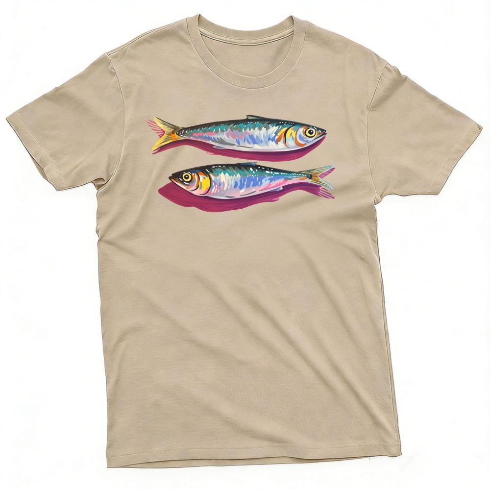 Colorful Sardine Fish Art Unisex T Shirt Summer Watercolor Seafood Cooking Tee Fresh Catch Marine Pattern Streetwear Clothing