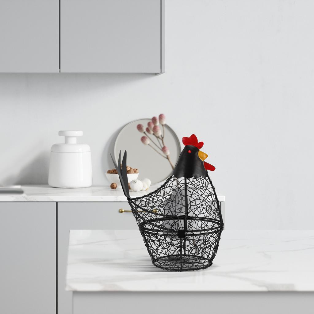 Kitchen Egg Storage Basket Hen Shape Wire Basket Large Capacity Decorative Metal Egg Holder Multi Use Food Organizer
