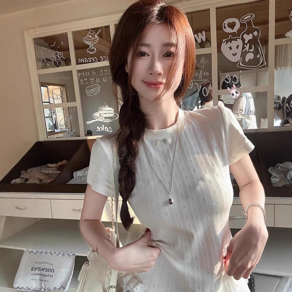 Women's Slim Fit Korean Style Ruffle Lace Patchwork Knitted T-Shirt