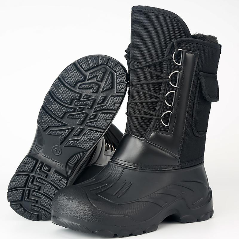 Men's Winter High-Tube Fleece-Lined Thickened Snow Boots Waterproof Non-Slip Slip-On Cotton Boots Outdoor Function Warmth