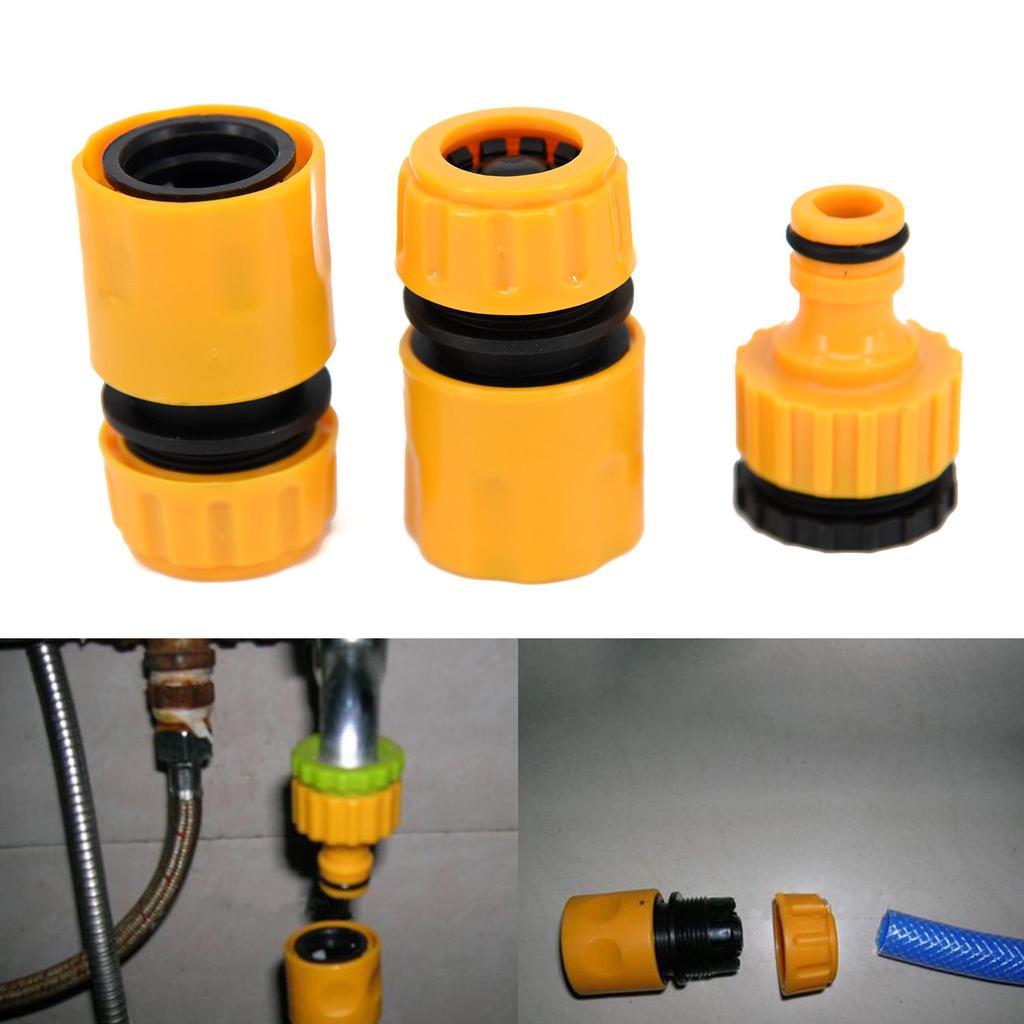 3Pc Garden Car Water Hose Pipe Tap Connector Connection Fitting Adapter Hosepipe