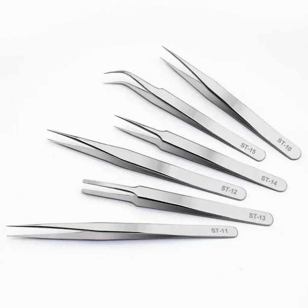 1.5mm Thick Stainless Steel Precision Tweezers with Bent Tip for Hair Plucking and Eyelash Curling