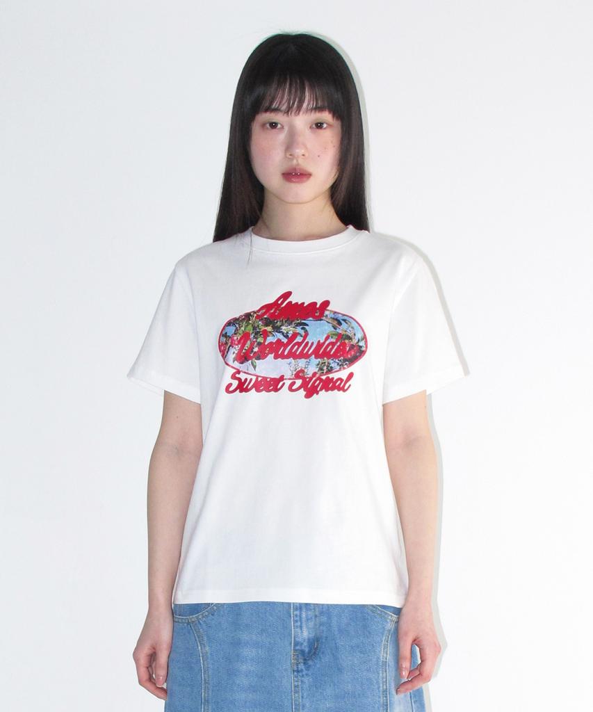 AMES-WORLDWIDE Palm Tree Oval Tee White