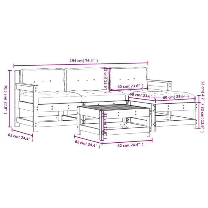 VidaXL Salon de jardin 5 pcs avec coussins bois massif douglas 3185799