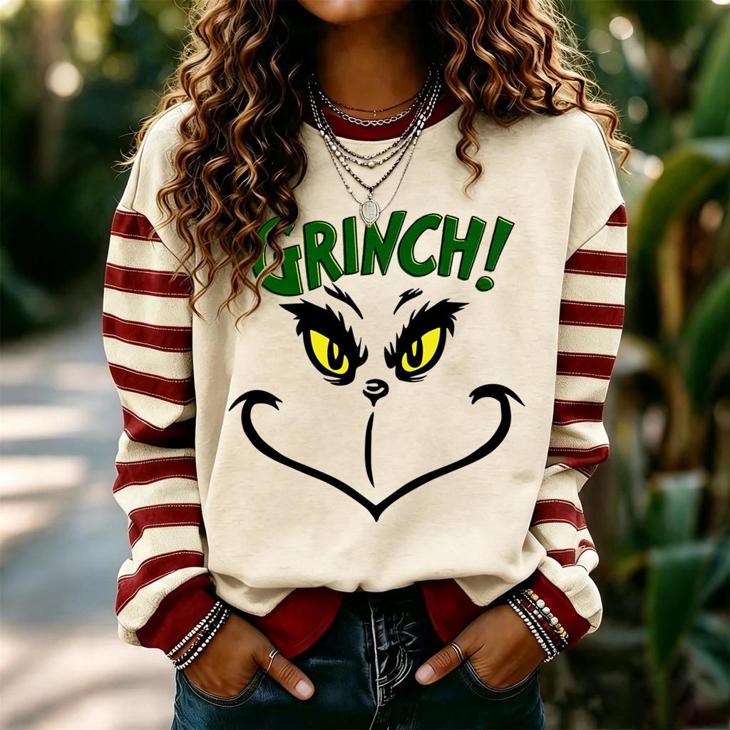 Women's Trendy Long Sleeve Neck Pullover Sweatshirt with Christmas Print for Winter Holiday