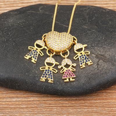 Nidin Fashion Hot Family Member Pendant Necklace Micro-Studded Zircon Love Heart Boy Girl Parent-Child Jewelry Mother's Day Gift