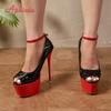 Mote Aphixta Hot Sale Party Disco Dans Peep Toe Pumps Damer 5,5 cm Plattform Rød Belte Spenne Superhøye Tynne Hæler Pumps Stor Størrelse 46
