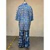Women Pant Set Two Piece Sets V Neck Bat Sleeve Print Wide Leg Long Pants Casual Loose Elastic Waist Y2k Streetwear