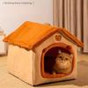 All-Season Enclosed Cat House Villa Washable Dog Bed Winter Insulation Sleeping Nest for Cats